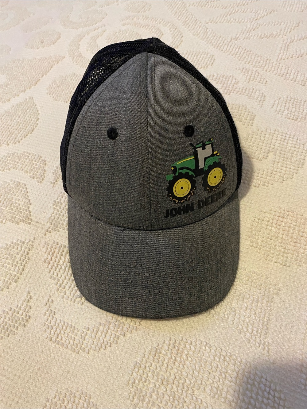 John Deere Gray & Black Kids Tractor Hat with Green Yellow Tractor